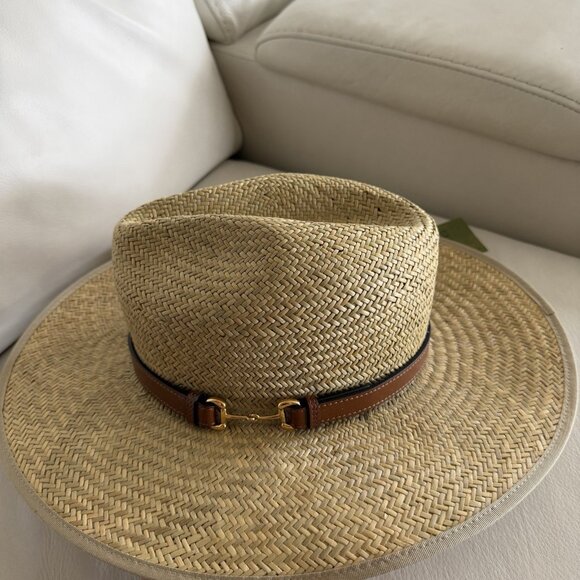 NWT GUCCI Hat Straw Fedora Sz M 100% Authentic main image 6